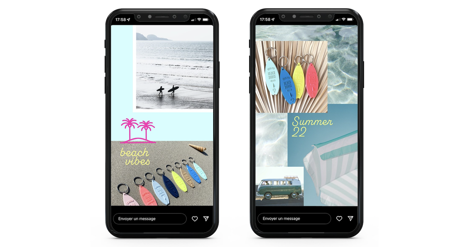 Un univers graphique solaire, pop et feel-good, inspiré par l’esprit surf, les vacances et les couleurs vives.