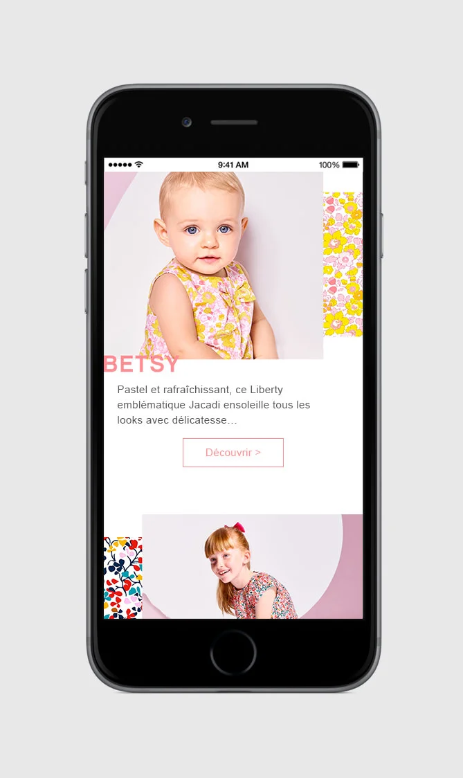 Partenariat Liberty et Jacadi sur Emails et Home page. Présentation des différents modèles de Liberty, les colorations spéciales.